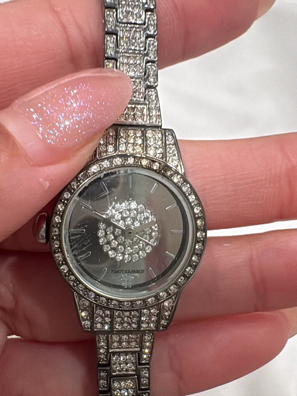 Jennifer Lopez Silver-Tone Crystal Bracelet Watch